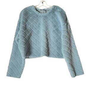 Zara Soft Plush Diamond-Quilted Pullover Sweater – Light Blue – NWT – Size M